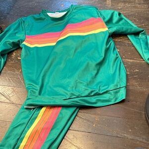 Kids Swim Set in Green with Multicolor Stripes